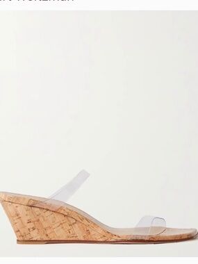 Stuart Weitzman Natural Cork Wedge Sandals with Clear Straps